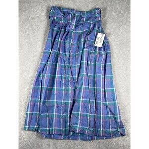 New Vintage Bobbie Brooks Maxi Skirt Women's Large Blue Plaid smocked tie front